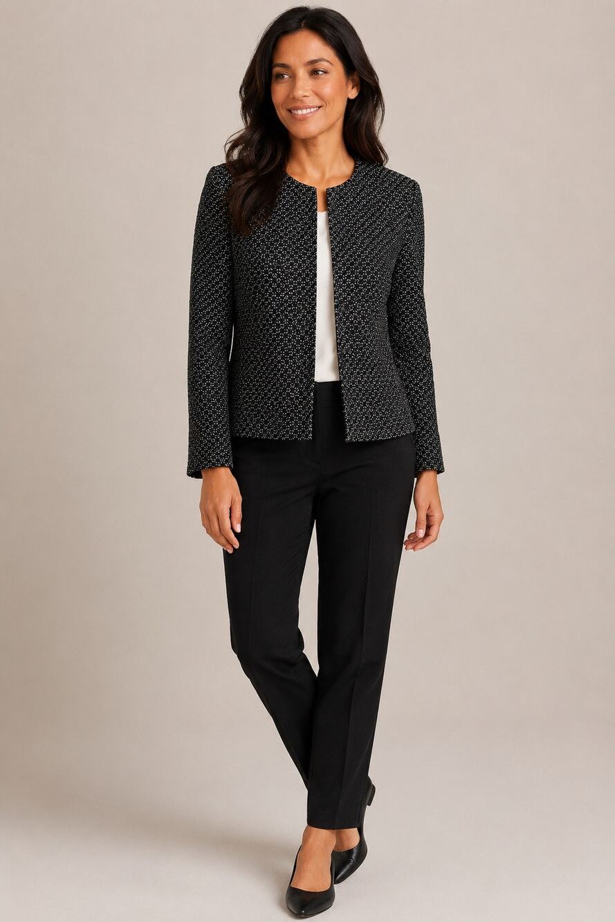 Lillie Rubin Black Silver Beaded Long Sleeve Jacket